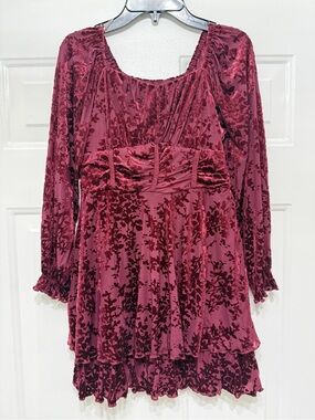 NWT Allison + Kelly Burnout Velvet Floral Corset Dress Burgundy SIZE 7, 10, 16